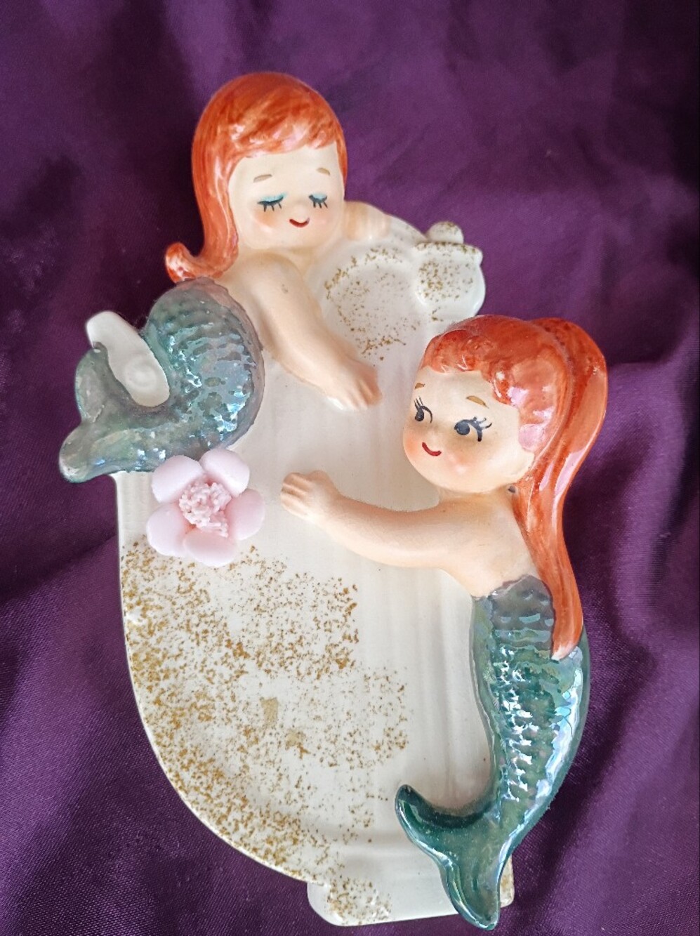 Vintage Ceramic Twin Mermaid Wall Plaque - Orange Hair, Aqua Tails - Picture 6 of 9